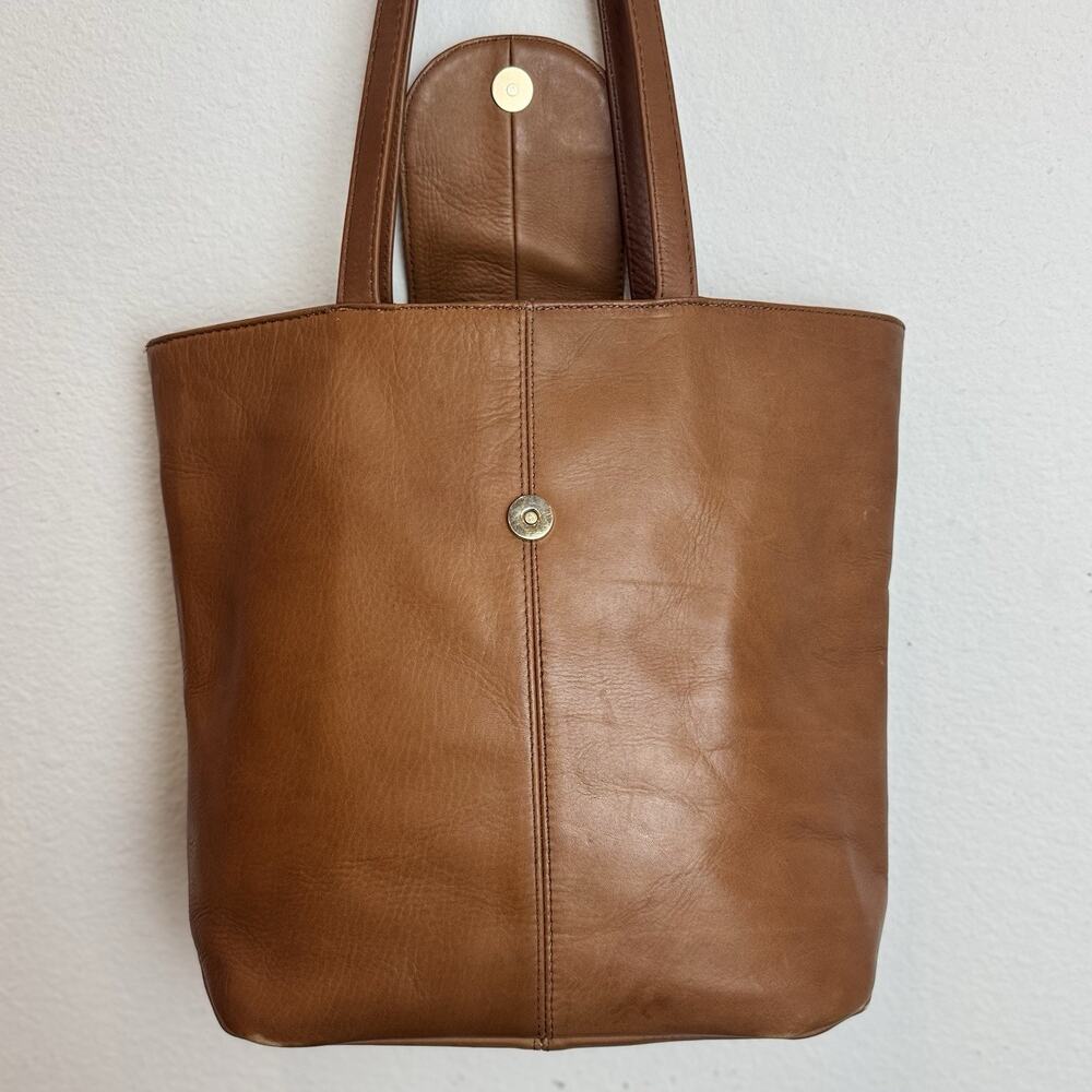 HOBO International Tan Leather Tote Bag Shoulder Bag Magnetic Flap Vintage Y2k - Picture 7 of 10